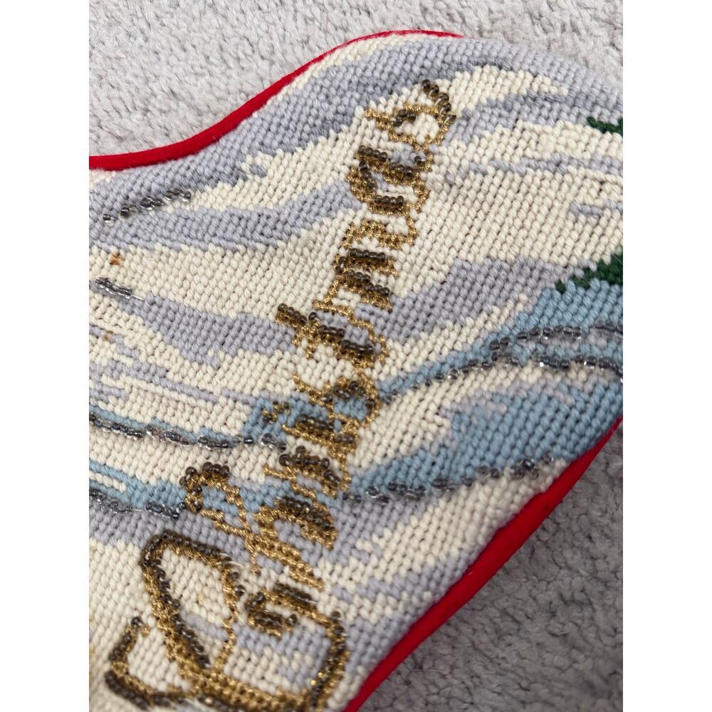 Vintage Wool Santa Claus Needlepoint by Hand Beaded "Merry Christmas" Stocking - Picture 6 of 9